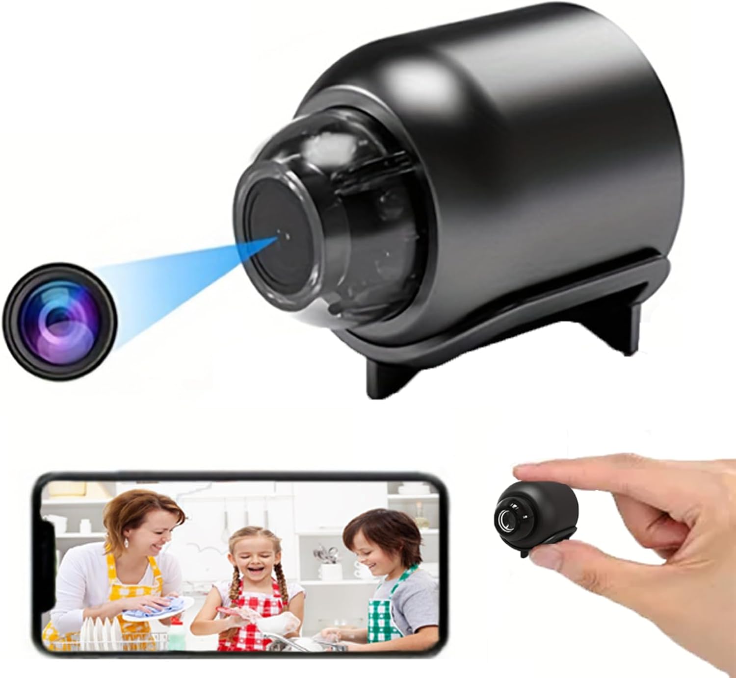 Wireless Camera Hidden Cameras, Mini Nanny Cam Smart Home, Small Indoor Outdoor Camera with Remote View, Compatible with Android and iOS, Baby, Pet