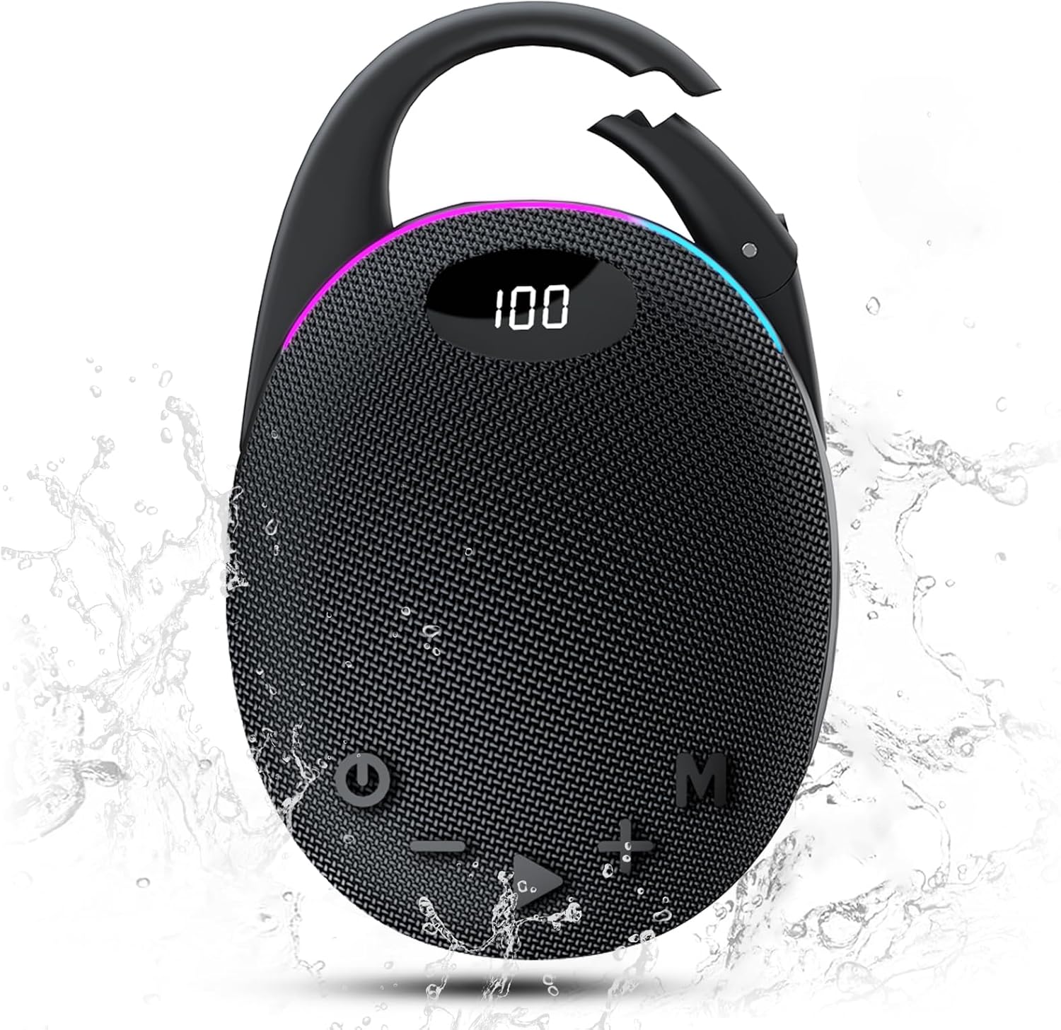 Portable Mini Bluetooth Speaker with HD Sound, LED Power Display, Big Pro Sound with Punchy Bass,Integrated Carabiner, 25H Playtime, Colorful RGB Lights