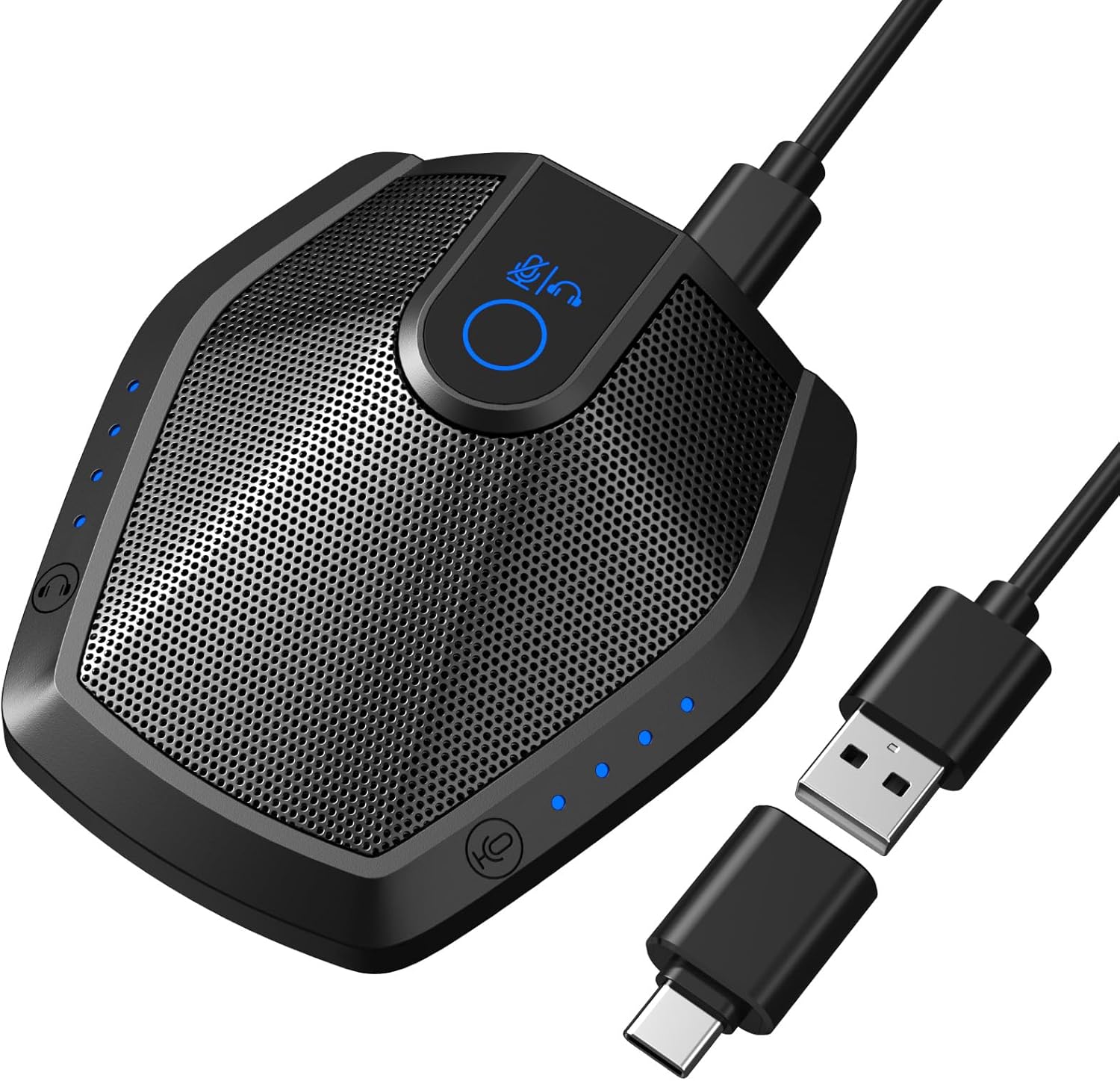 Conference Microphone with AI Noise Canceling, USB Mic for Teleconference, Condenser Mic for Work at Home, Volume Adjustment, Compatible with Windows