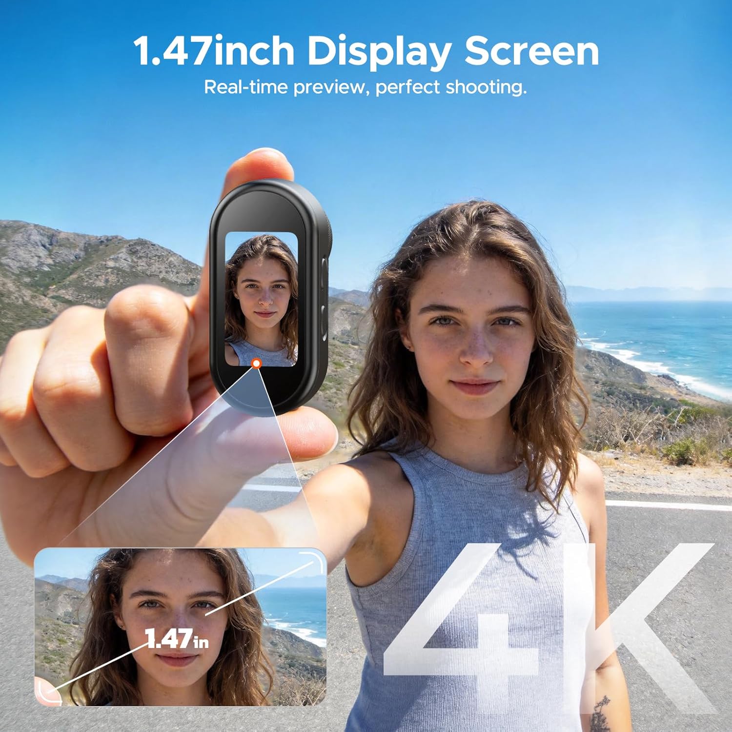 4K Mini Body Camera with 64GB Card, 1.47" Display Wearable POV Camera, Action Camera with Magnetic Mount, One-Button Recording Portable Camcorder