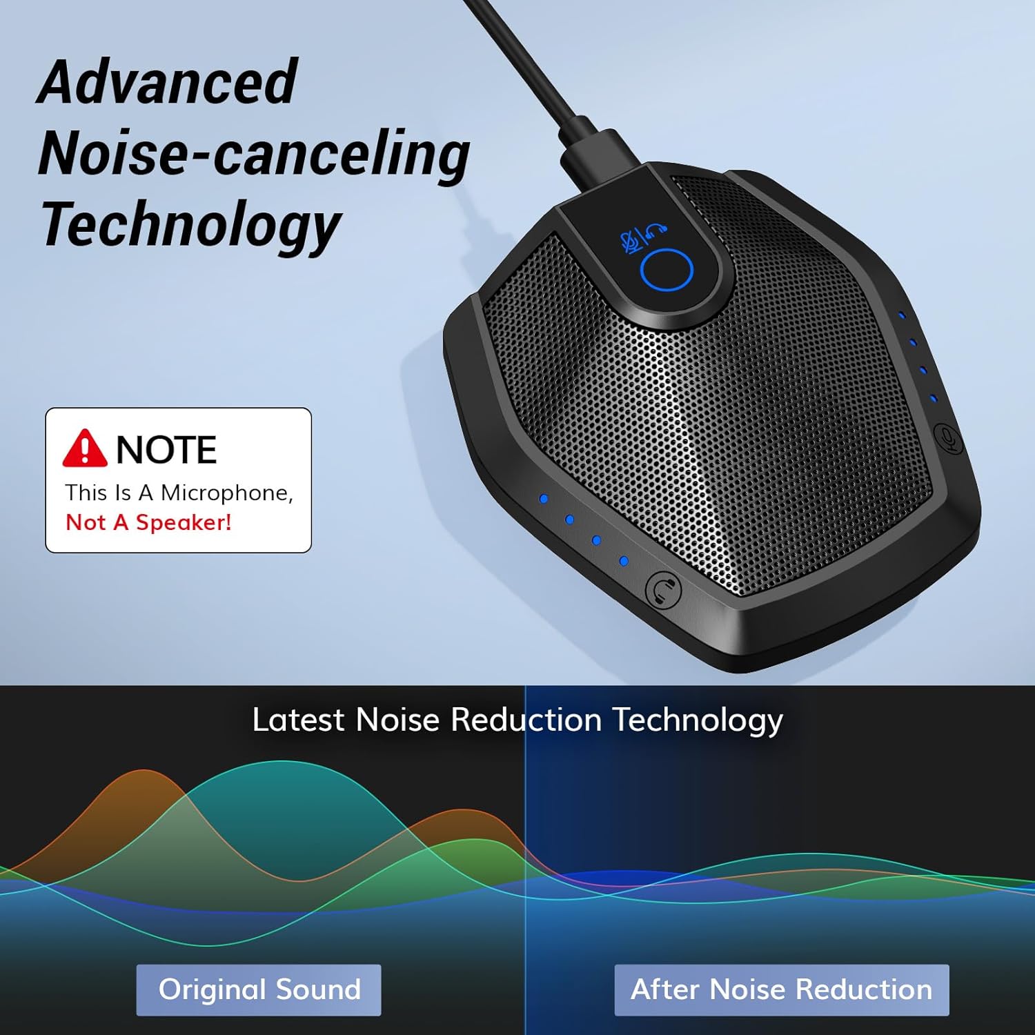 Conference Microphone with AI Noise Canceling, USB Mic for Teleconference, Condenser Mic for Work at Home, Volume Adjustment, Compatible with Windows